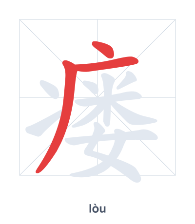 Stroke order practice for 瘘 - lòu