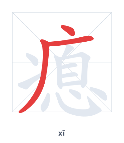 Stroke order practice for 瘜 - xī