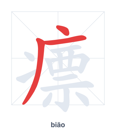 Stroke order practice for 瘭 - biāo