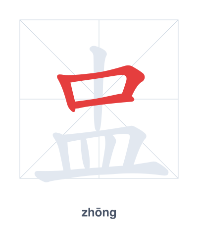 Stroke order practice for 盅 - zhōng