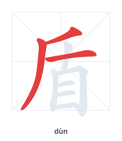Stroke order practice for 盾 - dùn