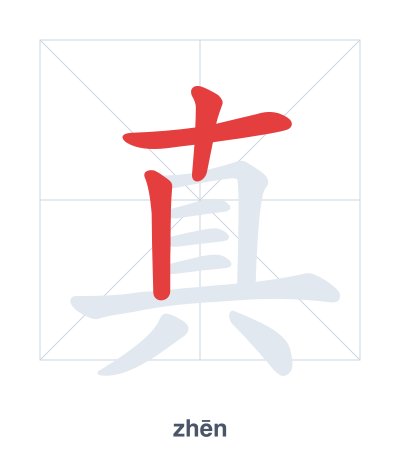 Stroke order practice for 真 - zhēn