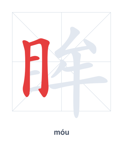 Stroke order practice for 眸 - móu
