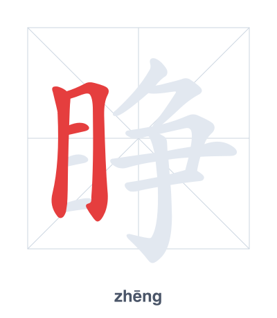 Stroke order practice for 睁 - zhēng