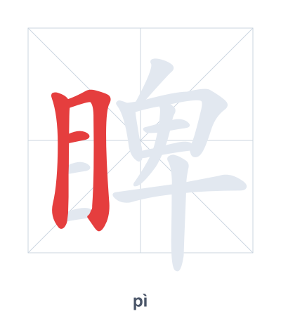 Stroke order practice for 睥 - pì