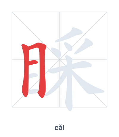 Stroke order practice for 睬 - cǎi