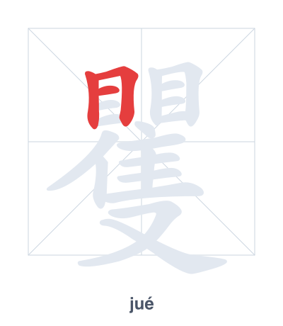 Stroke order practice for 矍 - jué