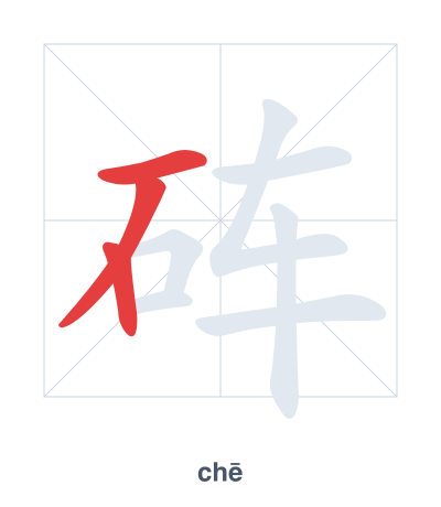 Stroke order practice for 砗 - chē