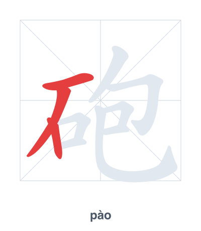 Stroke order practice for 砲 - pào