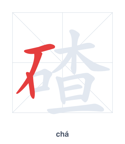 Stroke order practice for 碴 - chá