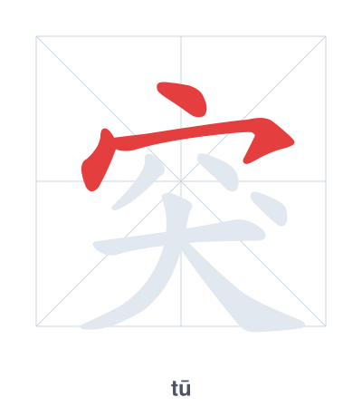Stroke order practice for 突 - tū
