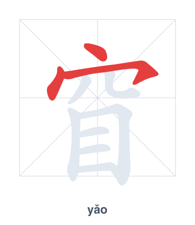 Stroke order practice for 窅 - yǎo