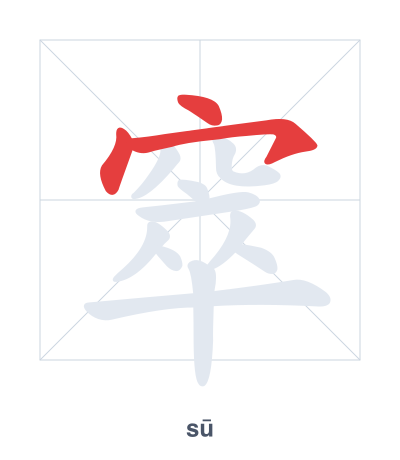 Stroke order practice for 窣 - sū