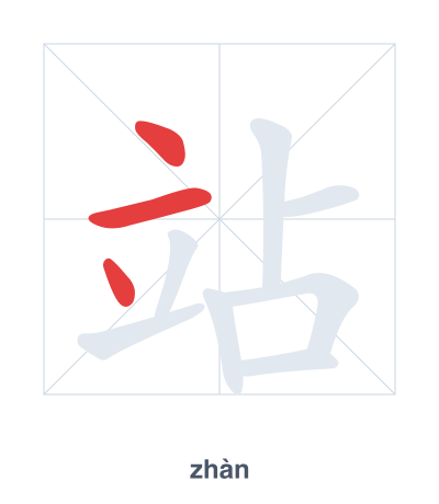 Stroke order practice for 站 - zhàn