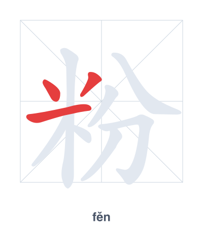 Stroke order practice for 粉 - fěn