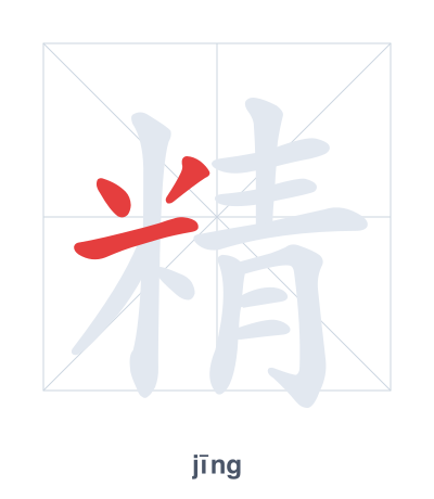Stroke order practice for 精 - jīng