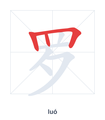 Stroke order practice for 罗 - luó