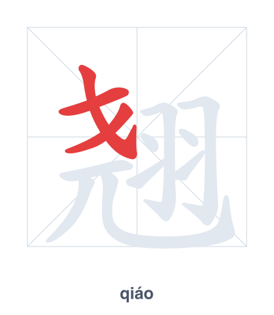Stroke order practice for 翘 - qiáo