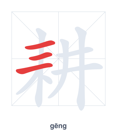 Stroke order practice for 耕 - gēng