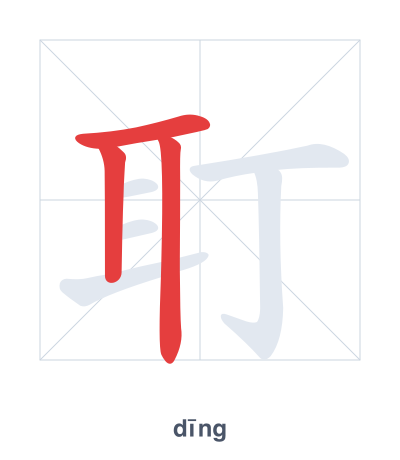 Stroke order practice for 耵 - dīng