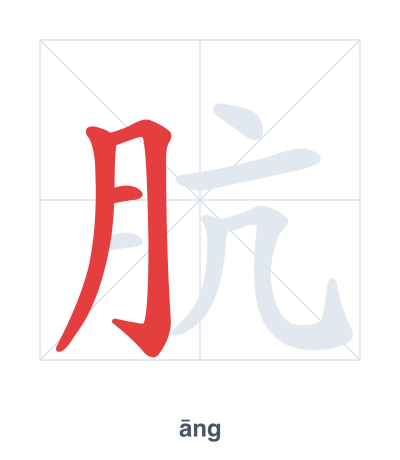 Stroke order practice for 肮 - āng
