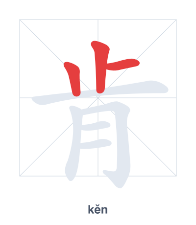 Stroke order practice for 肯 - kěn