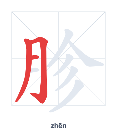 Stroke order practice for 胗 - zhēn