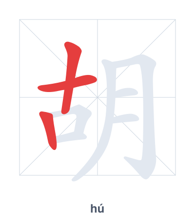 Stroke order practice for 胡 - hú