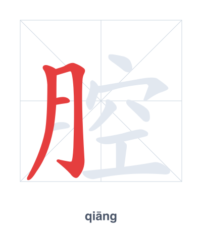 Stroke order practice for 腔 - qiāng