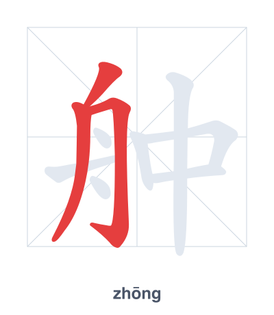 Stroke order practice for 舯 - zhōng