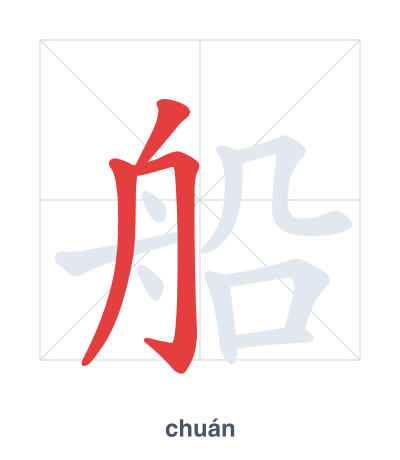 Stroke order practice for 船 - chuán