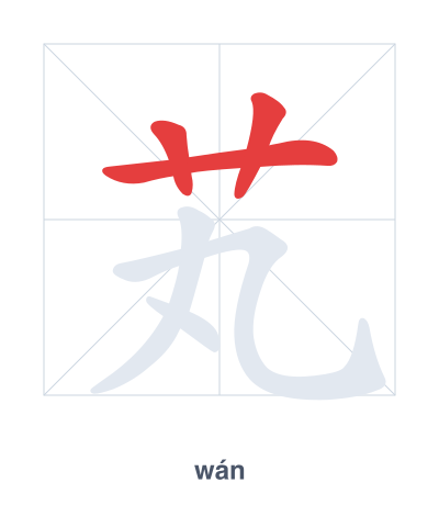 Stroke order practice for 芄 - wán