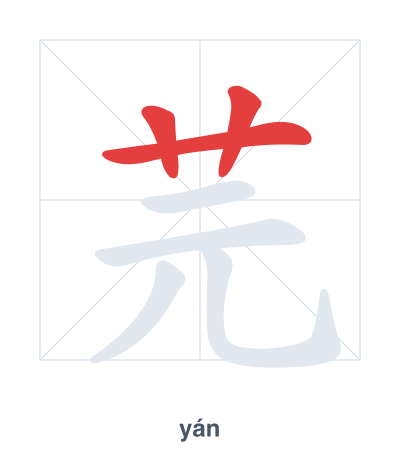 Stroke order practice for 芫 - yán