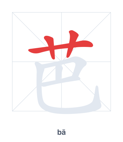 Stroke order practice for 芭 - bā
