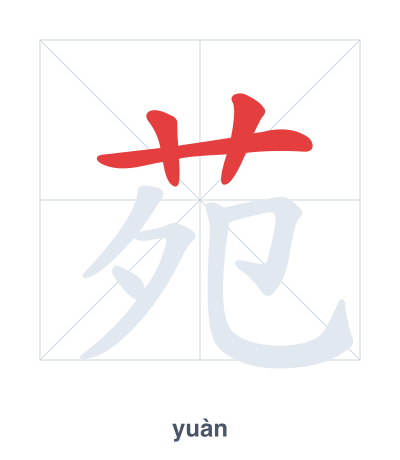 Stroke order practice for 苑 - yuàn