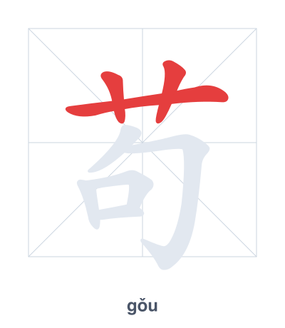 Stroke order practice for 苟 - gǒu