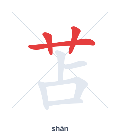 Stroke order practice for 苫 - shān