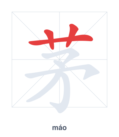 Stroke order practice for 茅 - máo