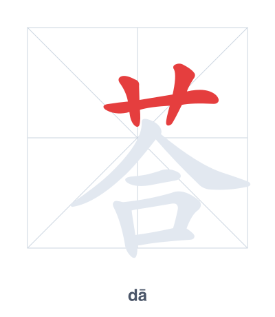 Stroke order practice for 荅 - dā