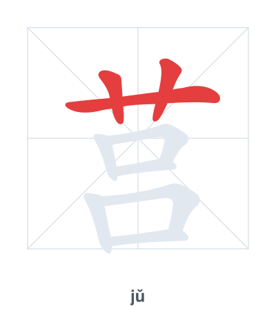 Stroke order practice for 莒 - jǔ