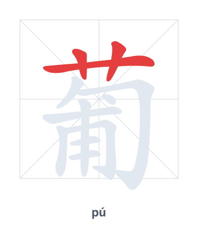 Stroke order practice for 葡 - pú