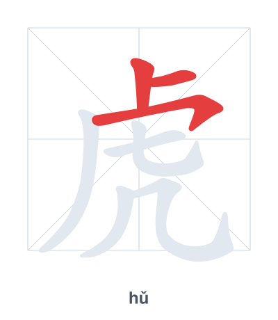 Stroke order practice for 虎 - hǔ