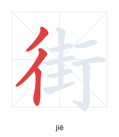 Stroke order practice for 街 - jiē