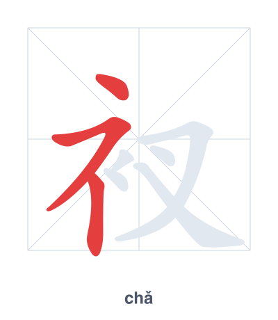 Stroke order practice for 衩 - chǎ