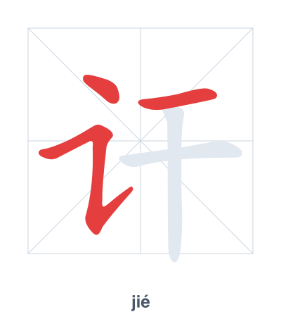 Stroke order practice for 讦 - jié