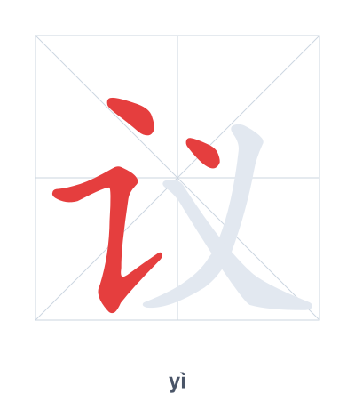 Stroke order practice for 议 - yì