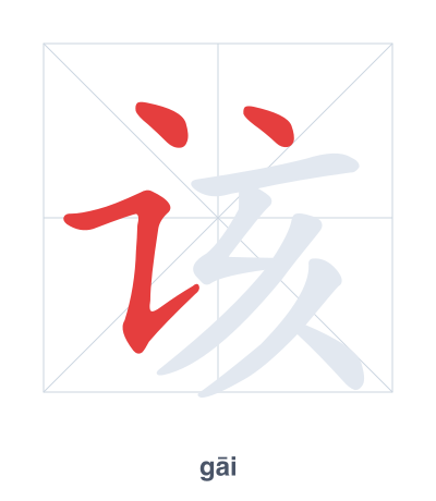 Stroke order practice for 该 - gāi