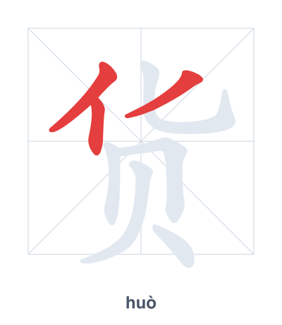 Stroke order practice for 货 - huò