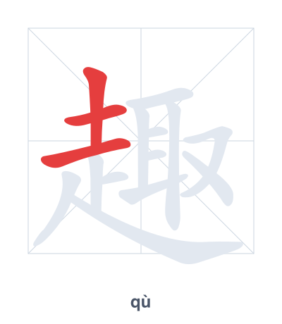 Stroke order practice for 趣 - qù