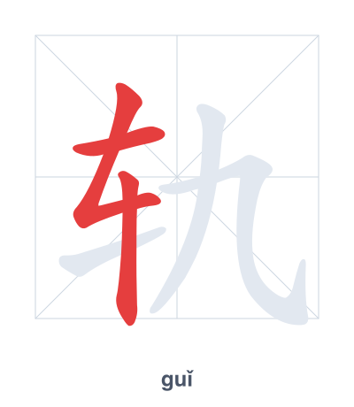 Stroke order practice for 轨 - guǐ